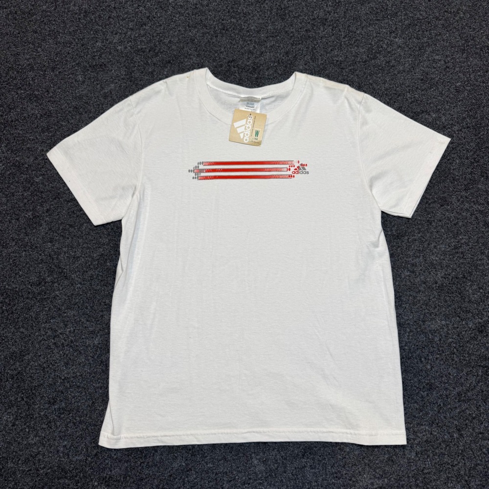 Adidas Womens Graphic T-Shirt White Red Stripes Logo Tee Large L NEW